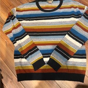 Amicale Cashmere Striped Crewneck Sweater - Blue, Brown, Gold